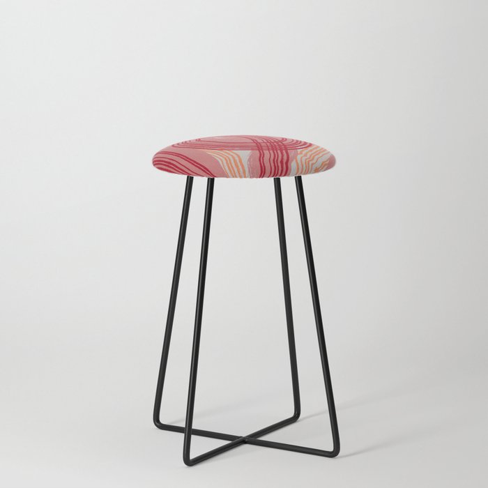 Red and pink stripe pattern Counter Stool