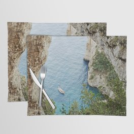 Natural Arch, Capri, Italy | Sailing boat on the sea by the rocky cliffs | Italian Natural Hotspot Placemat