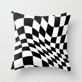 Black & White Wave Retro Check Pattern Throw Pillow