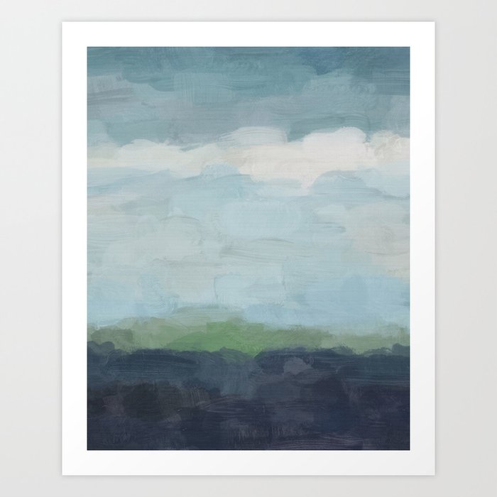 Navy Teal Aqua Sky Blue Green Abstract Wall Art Painting Art