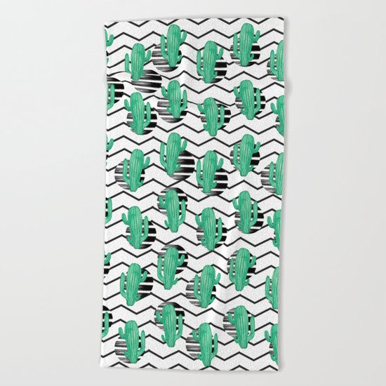 cacti + black Beach Towel