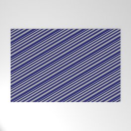 [ Thumbnail: Dark Grey & Midnight Blue Colored Lined/Striped Pattern Welcome Mat ]