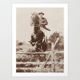 Teddy Roosevelt Jumping Fence On Horseback Art Print