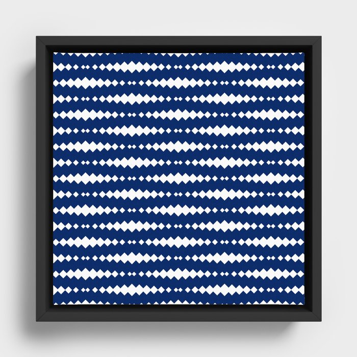 Blue and White Geometric Horizontal Striped Pattern Framed Canvas