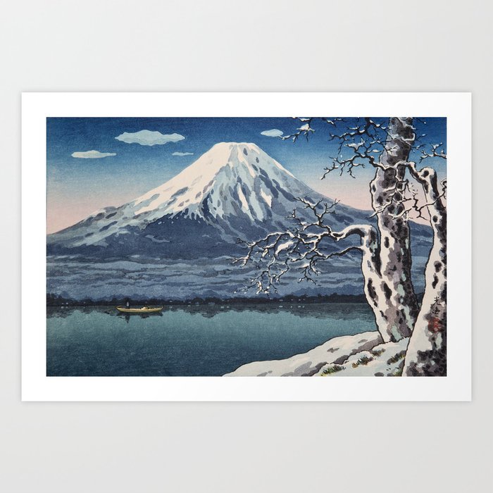 Tsuchiya Koitsu - Mount Fuji in Winter from Lake Yamanaka - Japanese Vintage Woodblock Painting Art Print
