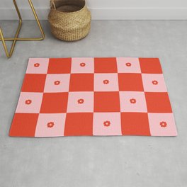 Pink + Red Checker with Flowers Area & Throw Rug