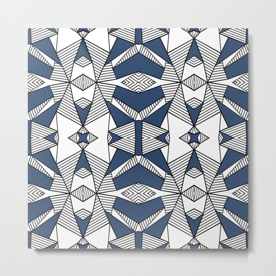 Triangle Tribal #2 Navy Metal Print