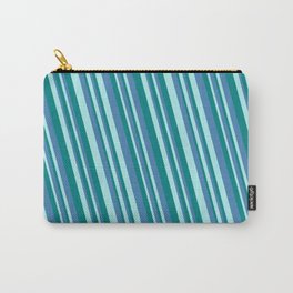 [ Thumbnail: Turquoise, Teal, and Blue Colored Lined/Striped Pattern Carry-All Pouch ]