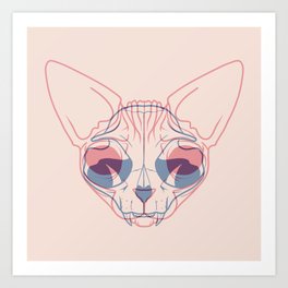 Sphynx Cat Skull Double Exposure - Overlay Hairless Kitty Illustration Art Print