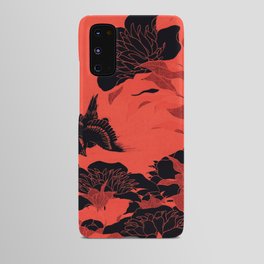 Japanese Flowers Coral Red & Black Android Case