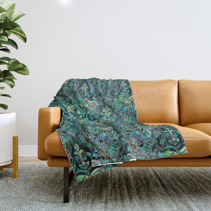 Persian Oriental pattern abalone and silver Throw Blanket