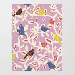 Birds in branches chalky pink Poster
