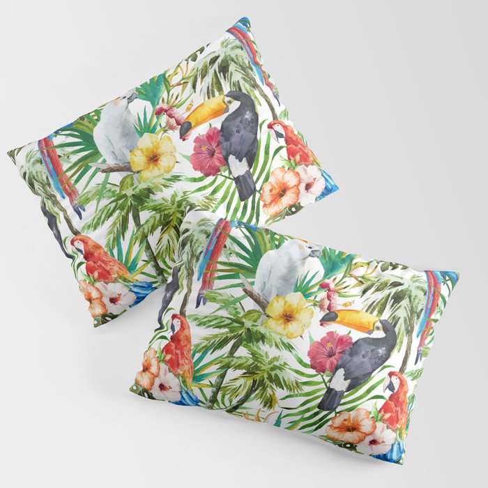 Tropical Parrot, Cockatoo and Toucan Rainforest Pillow Sham