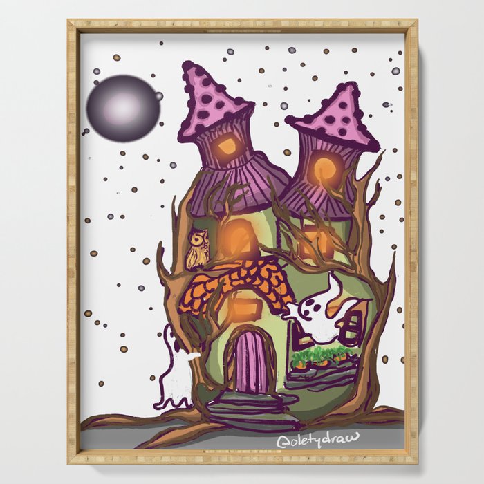 hauting house-hallowen-gosth Serving Tray