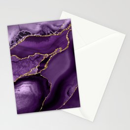 Glamour Purple Bohemian Watercolor Marble With Glitter Veins Stationery Card