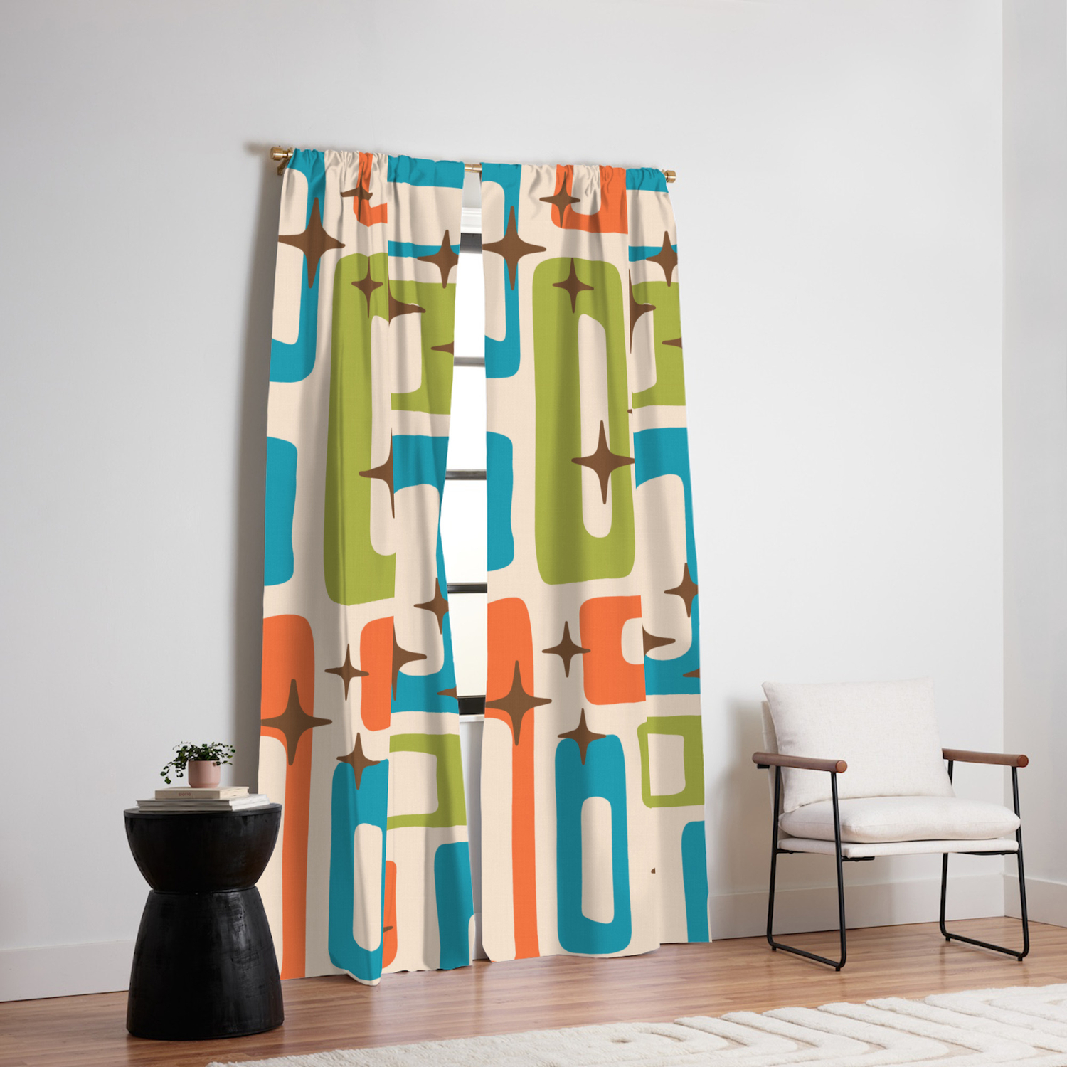 Retro Mid Century Modern Abstract Pattern 921 Orange Chartreuse Turquoise Blackout Curtain By Tonymagner Society6