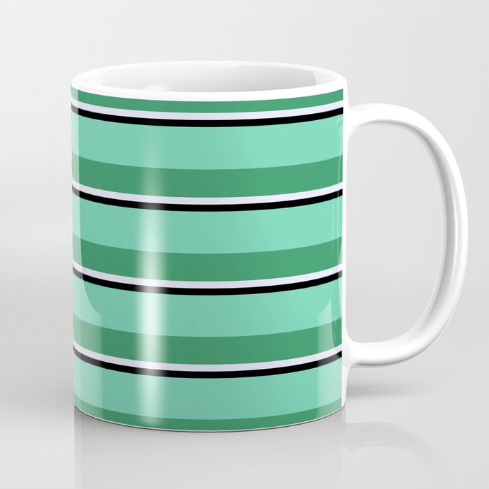 Aquamarine, Sea Green, Lavender, and Black Colored Striped/Lined Pattern Coffee Mug