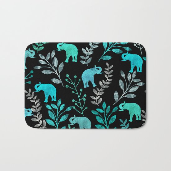 Watercolor Flowers & Elephants IV Bath Mat