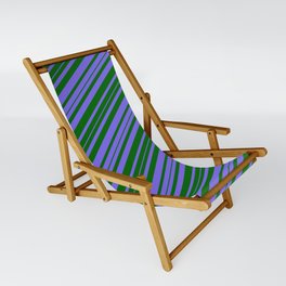 [ Thumbnail: Medium Slate Blue and Dark Green Colored Striped Pattern Sling Chair ]