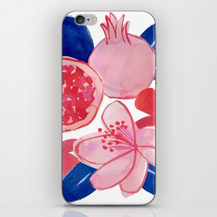 Pomegranate watercolor retro pink and blue iPhone Skin
