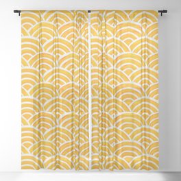 Japanese Seigaiha Wave – Marigold Palette Sheer Curtain