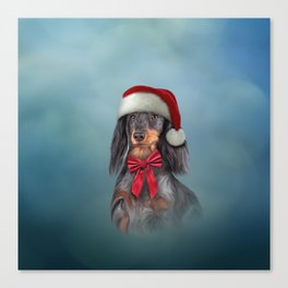 Dog Dachshund in red hat of Santa Claus Canvas Print