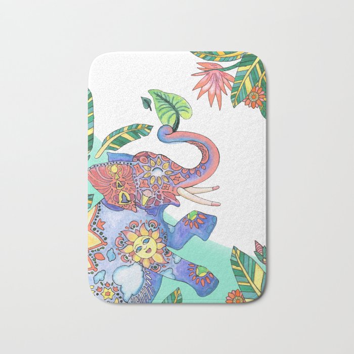 The Happy Elephant - Turquoise Bath Mat