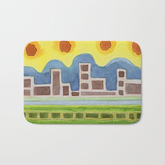 Surreal Simplified Cityscape Bath Mat