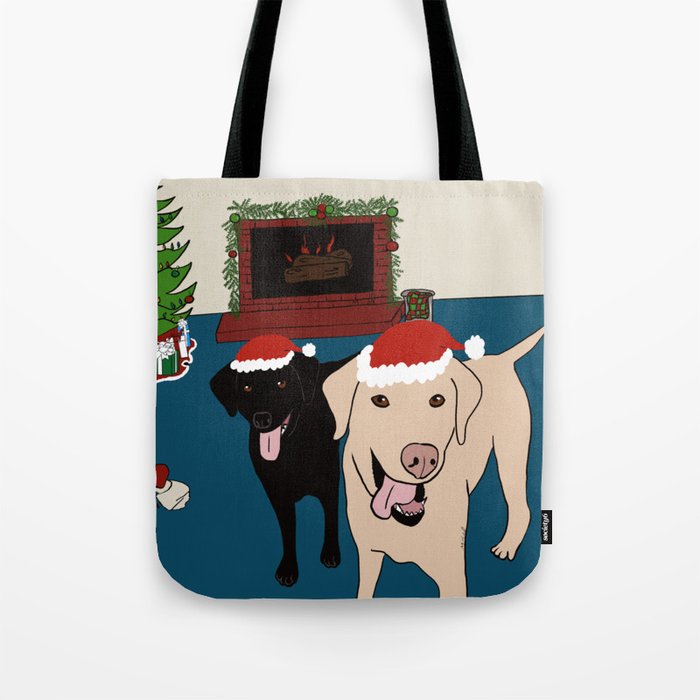 Labs Love Christmas! Tote Bag | Drawing, Labradors, Christmas, Labs-at-christmas, Labs, Black-lab, Yellow-lab, Gifts, Holiday, Labrador-retrievers