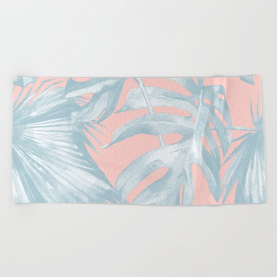 Island Love Pale Teal Blue on Millennial Pink Beach Towel