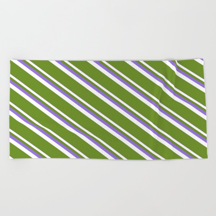Purple, White, and Green Colored Striped Pattern Beach Towel