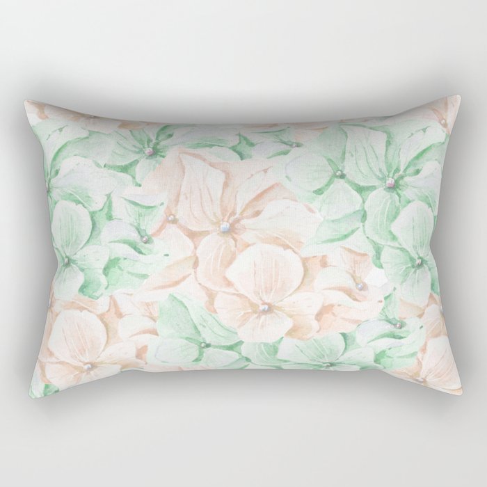 Pastel green coral hand painted watercolor elegant floral Rectangular Pillow