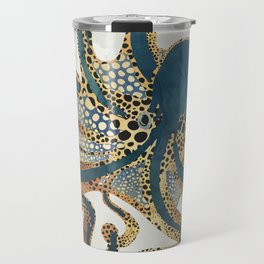 Underwater Dream VI Travel Mug | Contemporary, Copper, Gold, Digital, Octopus, Animal, Graphicdesign, Blue, Abstract, Ocean 