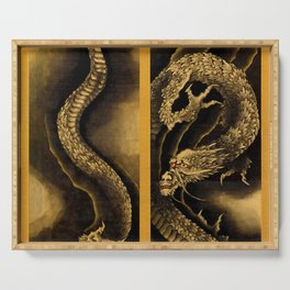 Descending and Ascending Dragons by Katsushika Hokusai Serving Tray