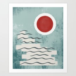 Japanese Woodblock Sun and Wave  Art Print