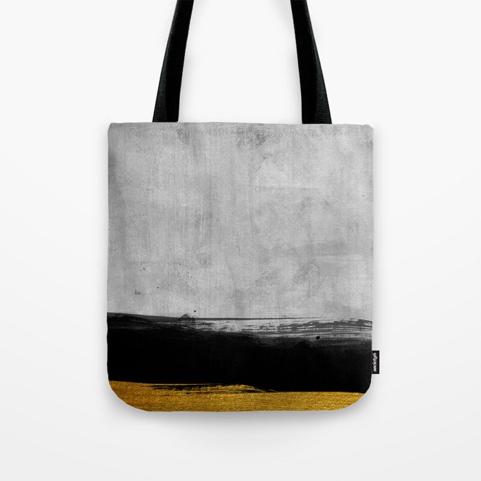 Black and Gold grunge stripes on modern grey concrete abstract backround I - Stripe - Striped Tote Bag