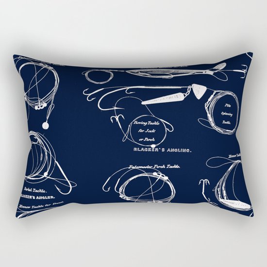 Maritime pattern- white fishing gear on darkblue backround Rectangular Pillow