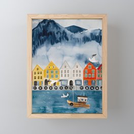 Bergen Norway watercolor  Framed Mini Art Print