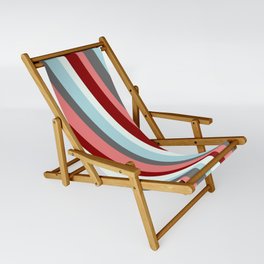 [ Thumbnail: Powder Blue, Dim Gray, Light Coral, Dark Red & Mint Cream Colored Stripes/Lines Pattern Sling Chair ]