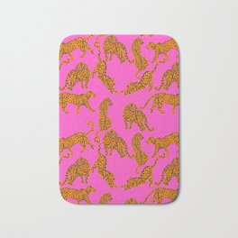 Abstract leopard with red lips illustration in fuchsia background  Bath Mat
