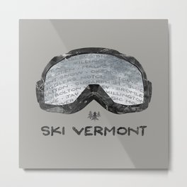 Ski Vermont Ski Goggles — Black with VT Mountains Metal Print