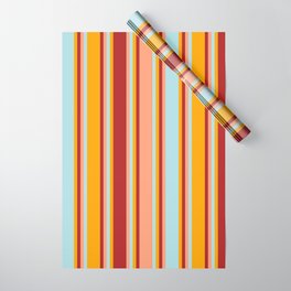 [ Thumbnail: Orange, Red, Light Salmon & Powder Blue Colored Stripes/Lines Pattern Wrapping Paper ]