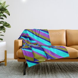 [ Thumbnail: Aqua, Dark Orchid, Green, and Dark Blue Colored Stripes/Lines Pattern Throw Blanket ]