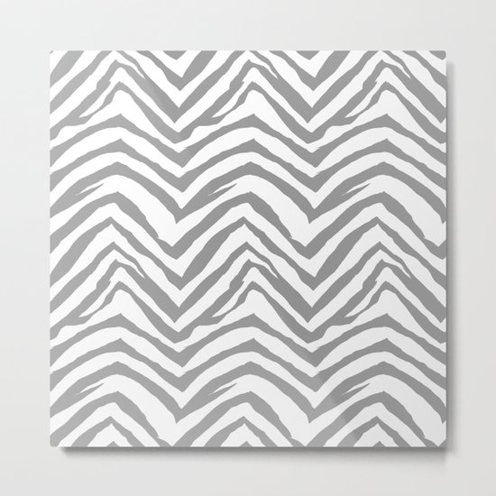 Chevron stripes zebra pattern minimal grey and white basic pattern nursery home decor Metal Print
