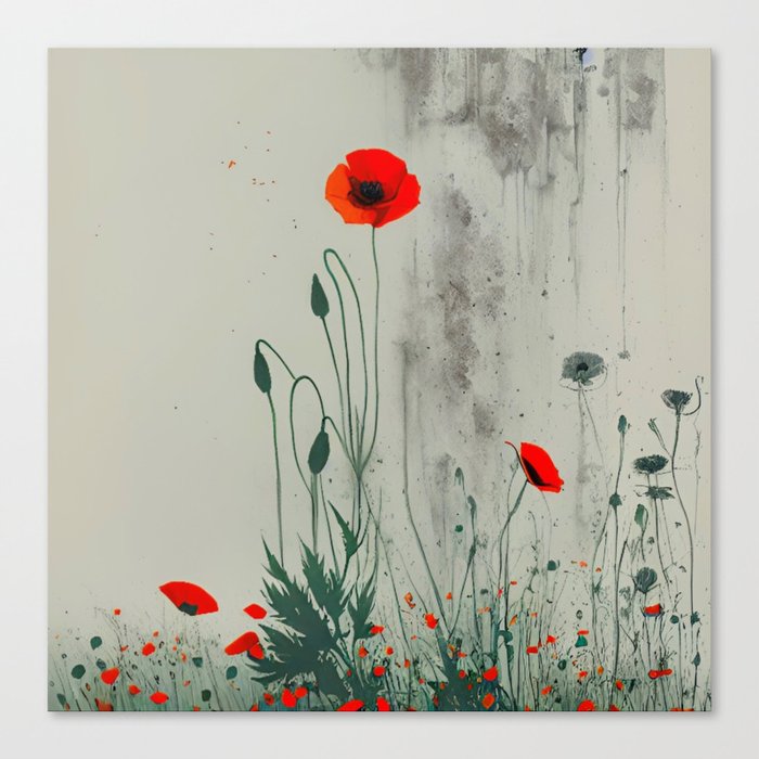 Poppy Red in Landscape Minimalistic Art  Canvas Print