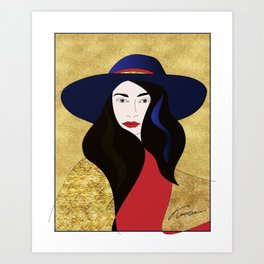 Hat Lady with the Golden Background Art Print