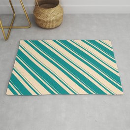 [ Thumbnail: Dark Cyan & Bisque Colored Stripes/Lines Pattern Rug ]