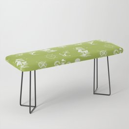Light Green And White Silhouettes Of Vintage Nautical Pattern Bench