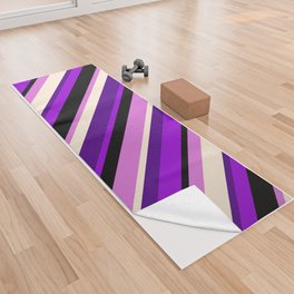 [ Thumbnail: Dark Violet, Indigo, Beige, Orchid, and Black Colored Pattern of Stripes Yoga Towel ]