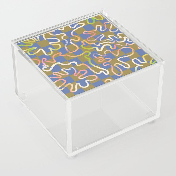 Organic Shapes on Checkerboard \\ Hand-Drawn Pattern Acrylic Box